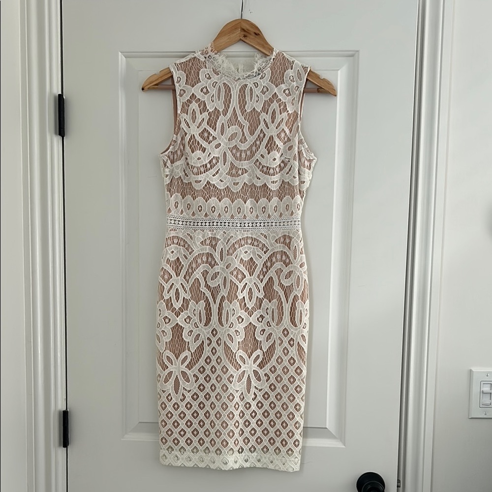 Lulu's White Sheath Midi Dress Mock Neck Sleeveless